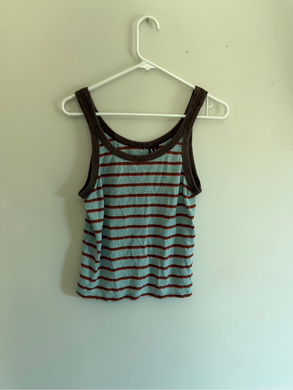 Prana Blue Striped Tank with Brown Trim